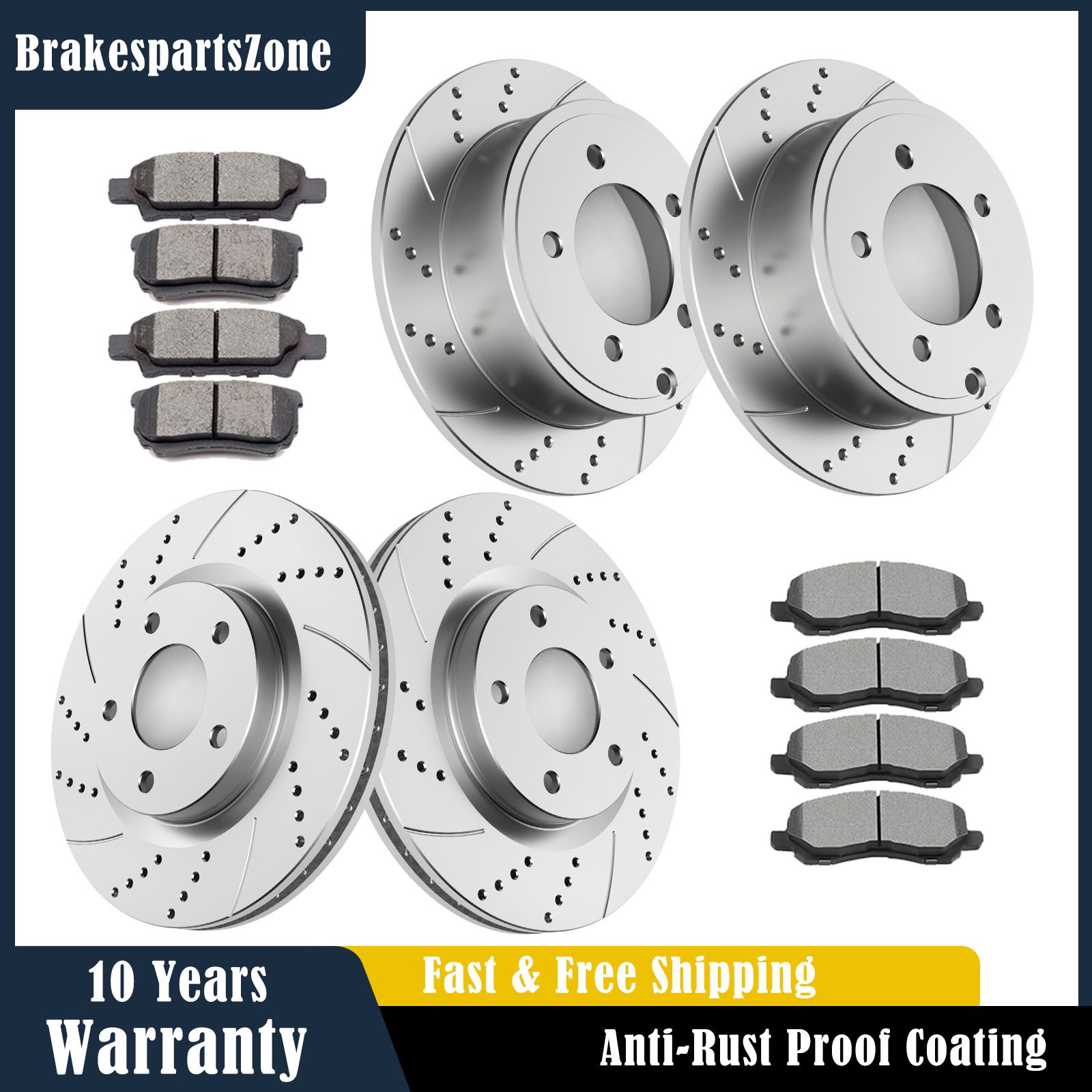 Front Rear Brake Rotors Pads fit for Dodge Avenger 2008-2014 Drilled Slotted