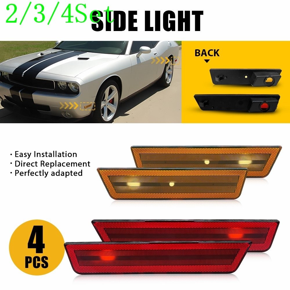 2/3Set Smoke Side Marker Light for 08-14 Dodge Challenger Front Amber Rear Red