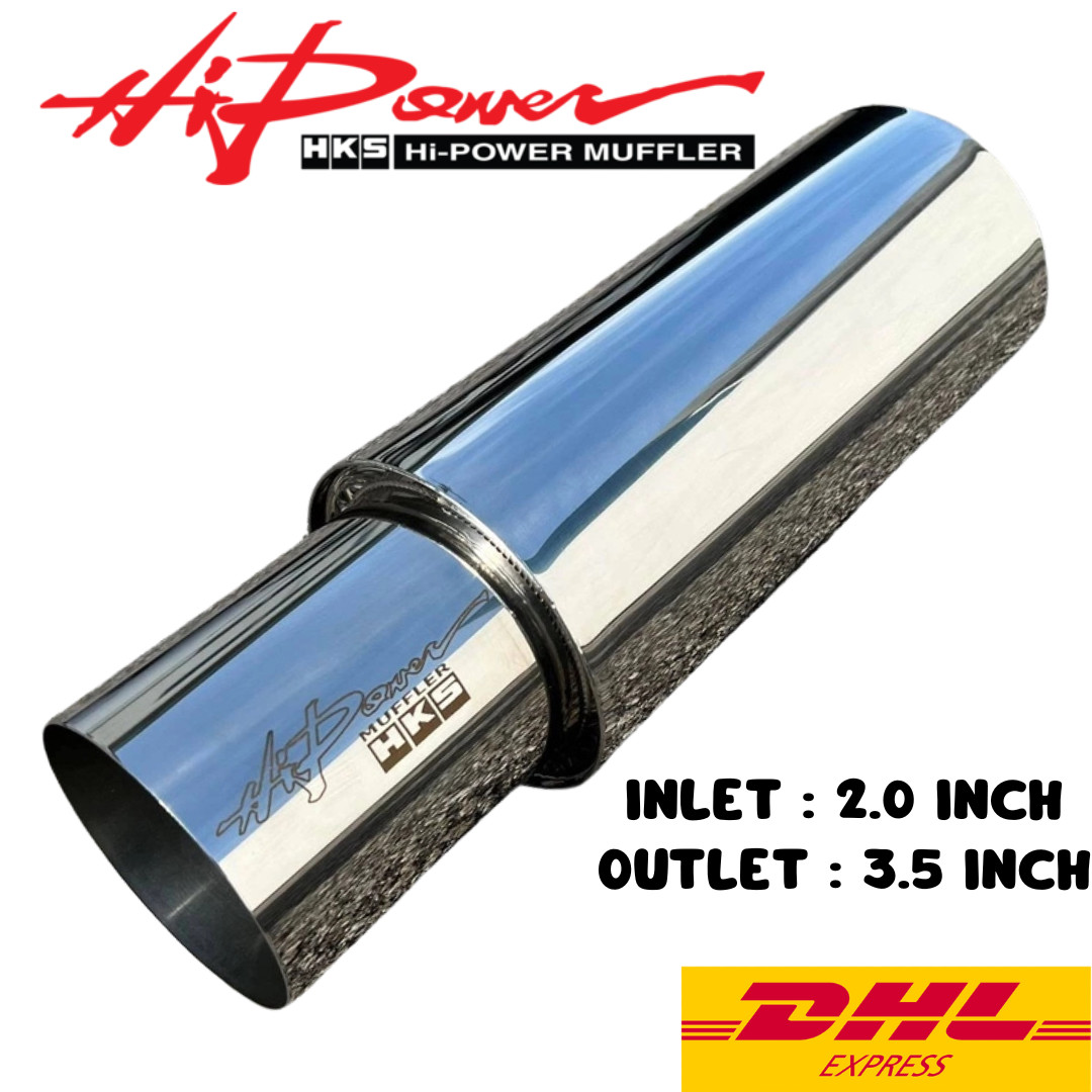 NEW HKS HI-POWER UNIVERSAL SINGLE EXHAUST MUFFLER Inlet 2.0 Outlet 3.5 Inches SS
