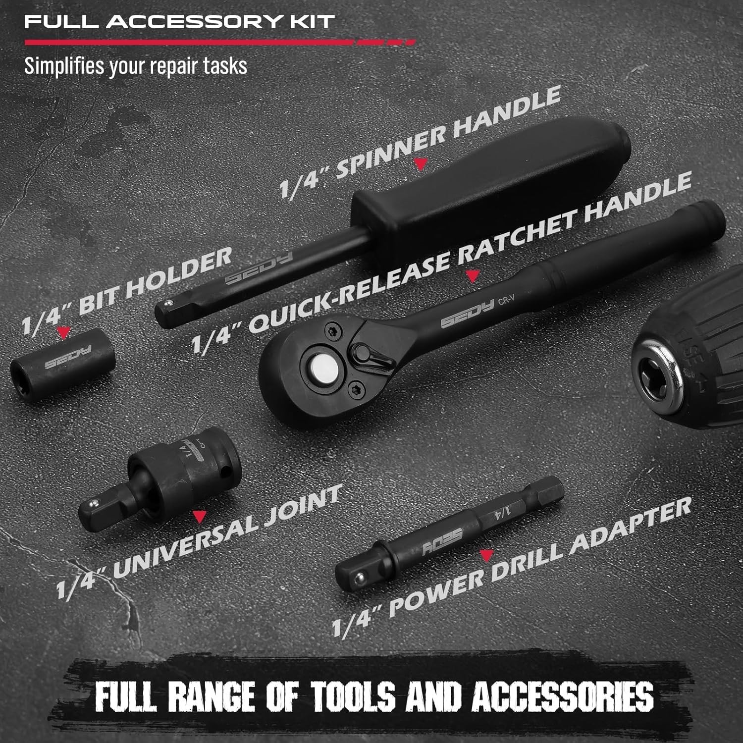 64-Piece 1/4″ Drive Impact Socket Wrench Driver-Bits Set, Cr-V Metric&SAE Dee…
