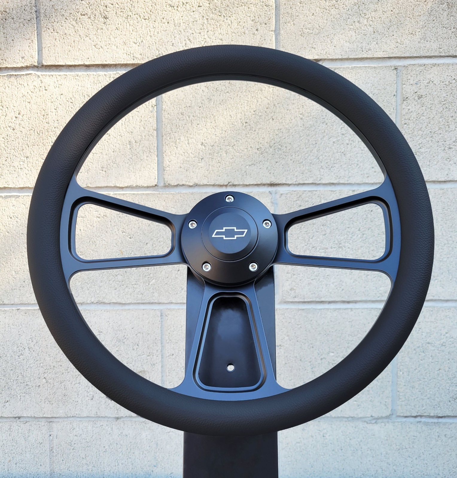 14″ Black Billet Steering Wheel Vinyl Half Wrap Licensed Chevy Bowtie Horn