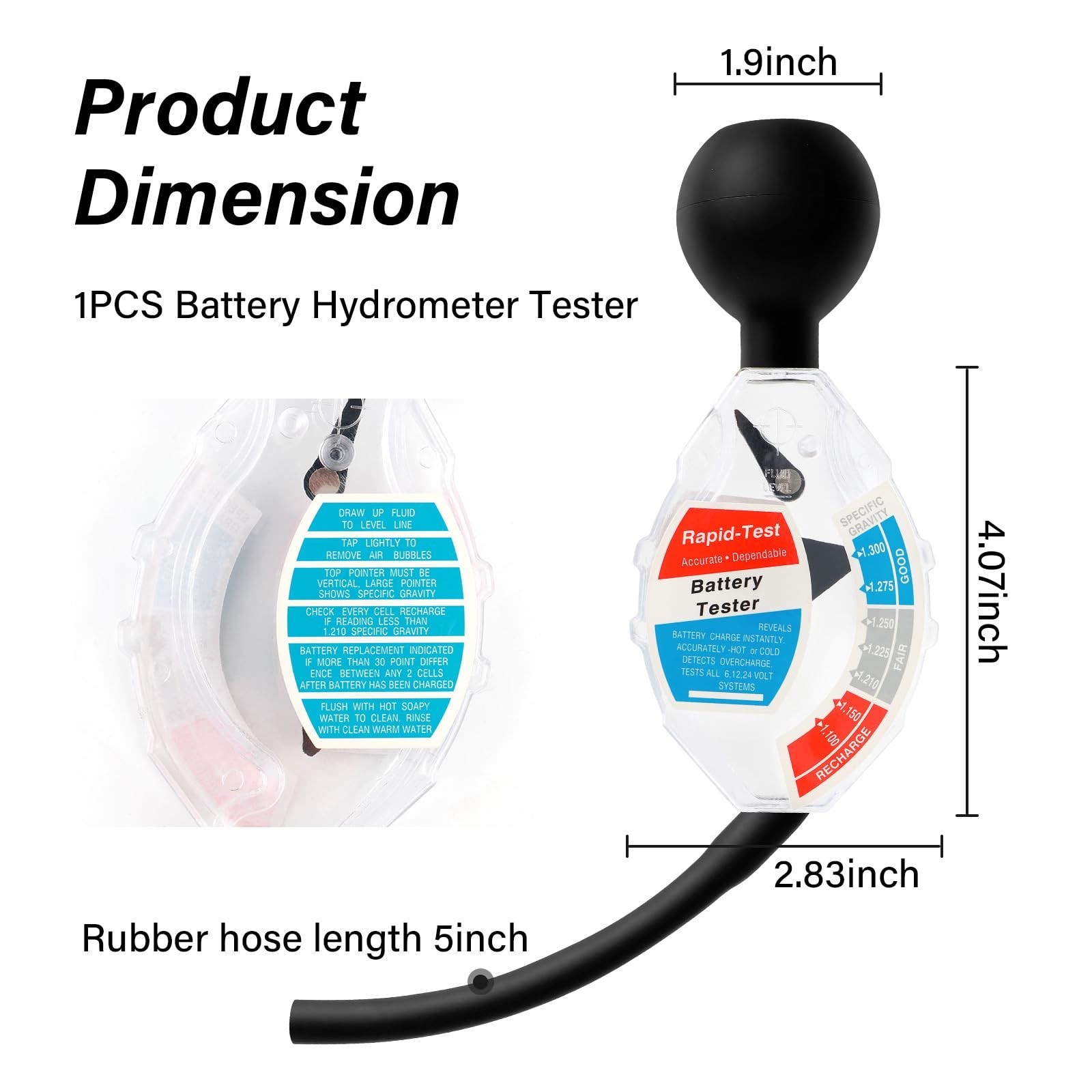 Car Battery Hydrometer & Acid 11.02 x 2.83 x 1.9 inches, Black