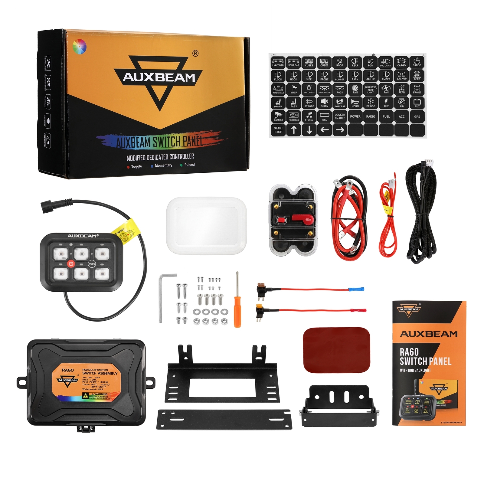 AUXBEAM 1400W 6 Gang RGB Switch Panel Toggle Momentary Pulsed Control Auxiliary