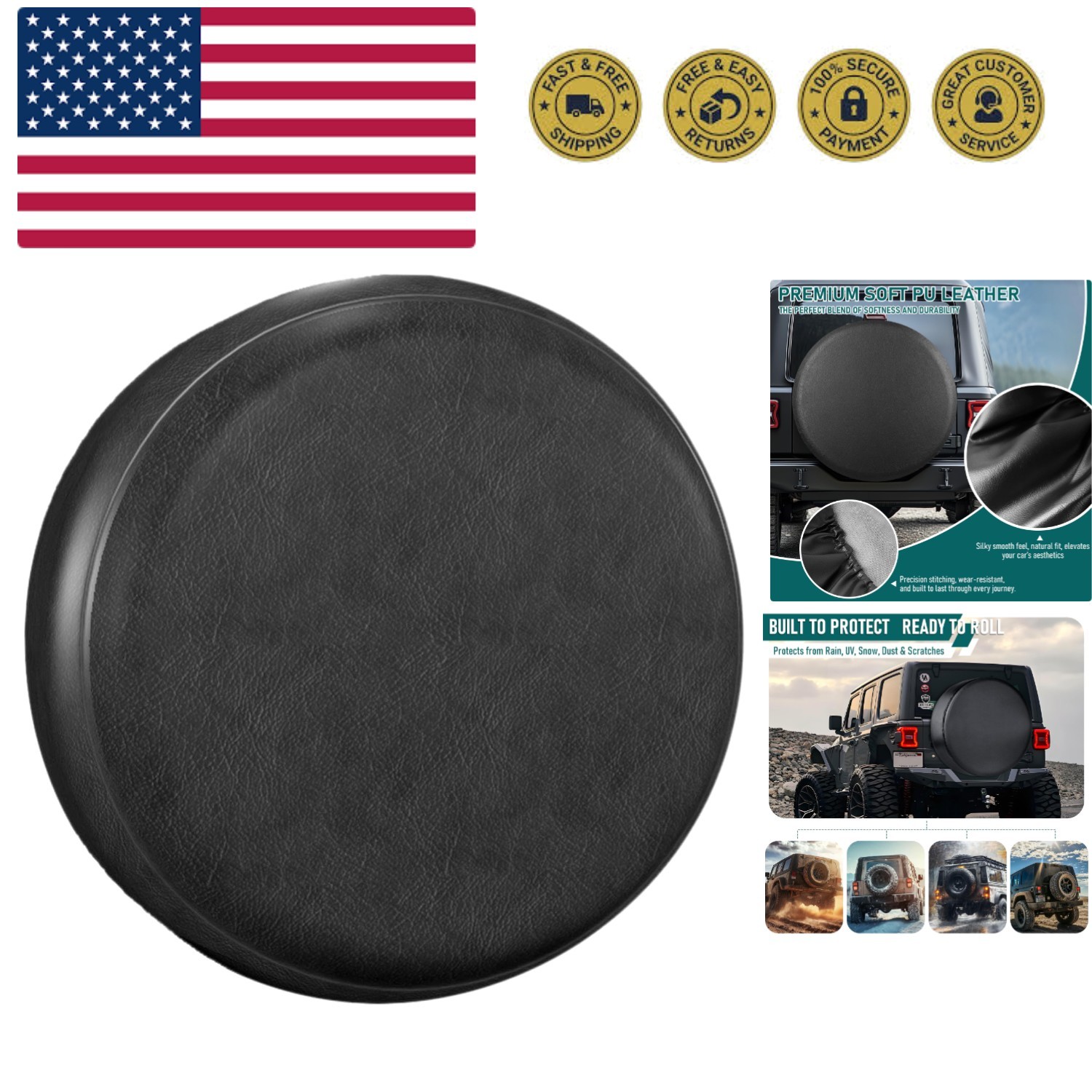 Spare Tire Cover 32″-33″, Universal Fit for Jeep, SUV, RV, Trailer, Truck, Wa…
