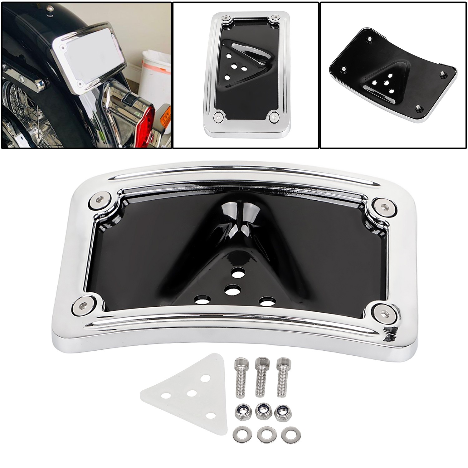 Chrome CNC Curved Laydown License Plate Bracket For Harley Dyna Super Glide FXR