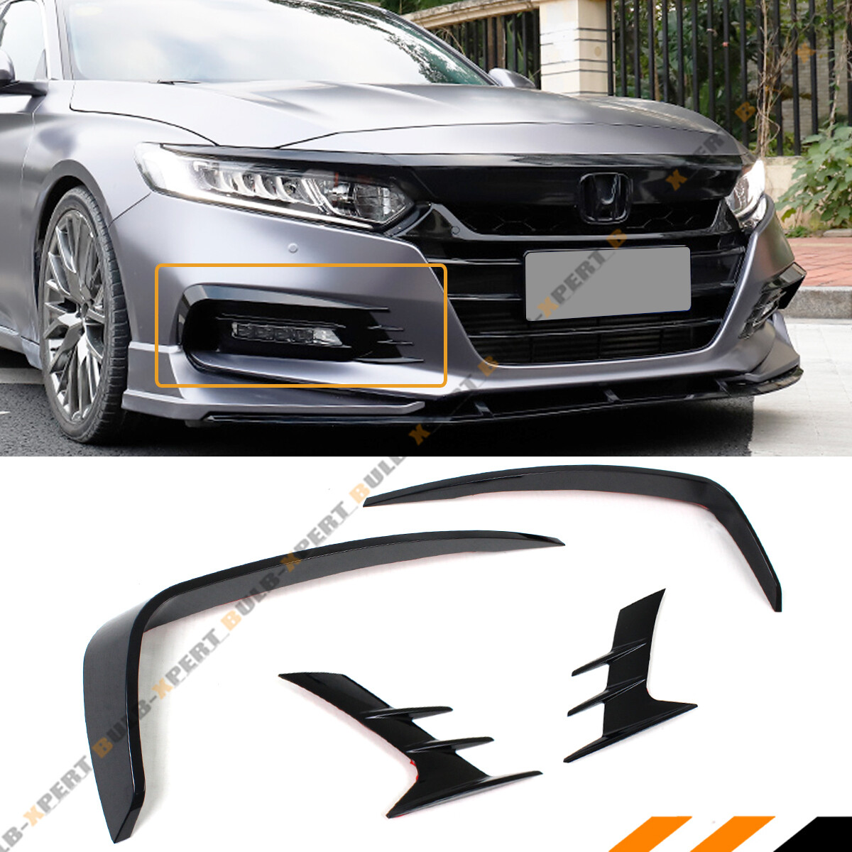 FOR 18-20 HONDA ACCORD AKASAKA BLK FRONT FOG LIGHT LAMP COVER TRIM GARNISH KIT