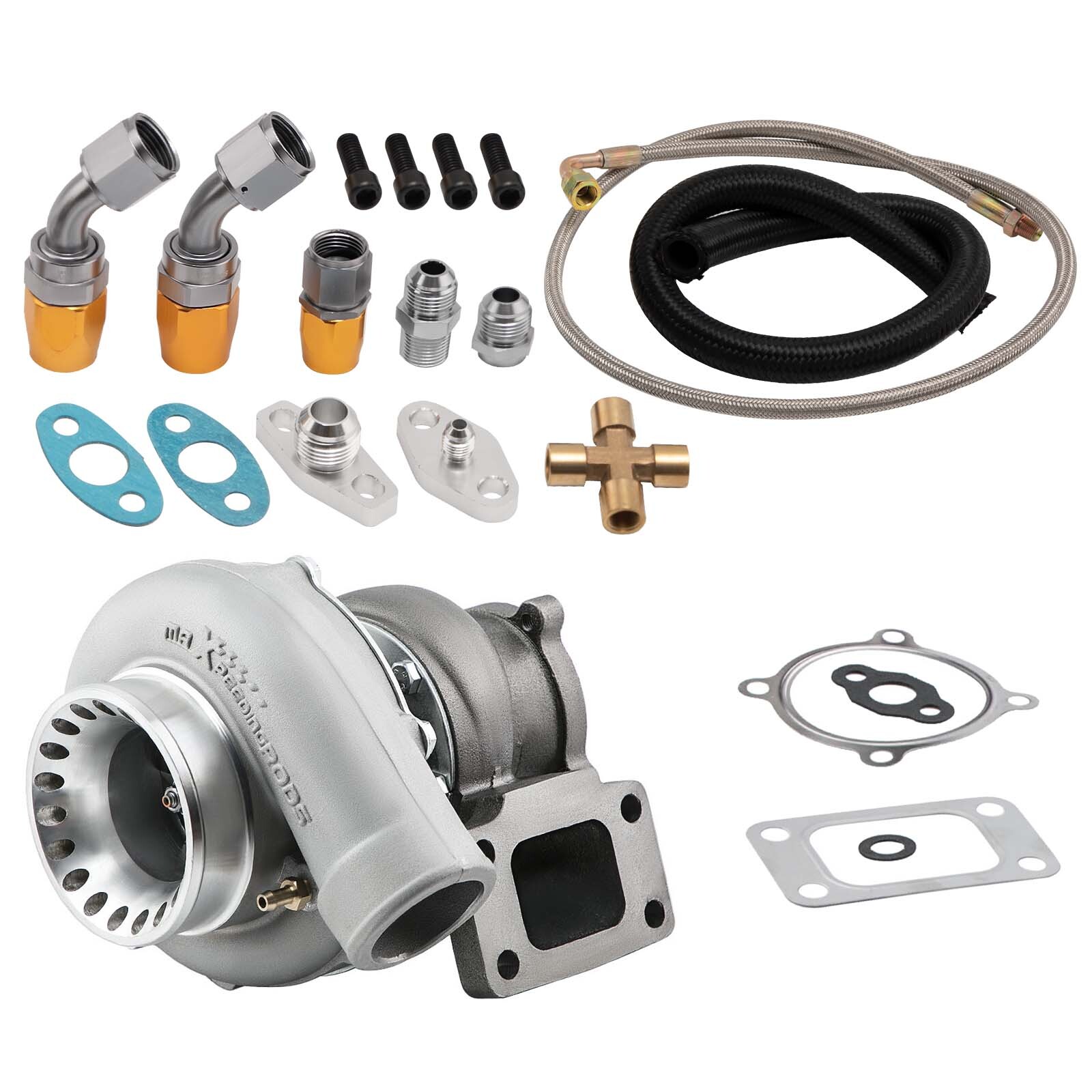 GT35 GT3582 Universal Turbo Charger T3 4 Bolts Flange .7 A/R .63 A/R W/Oil Lines
