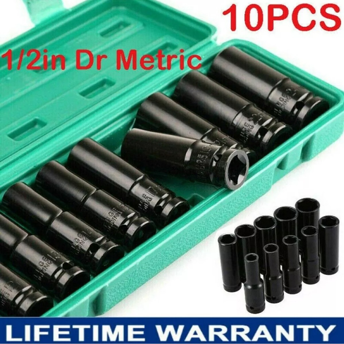 20PCS 1/2Inch Impact Sockets Set Drive Metric 8mm-32mm Deep 6-Point Set w/case