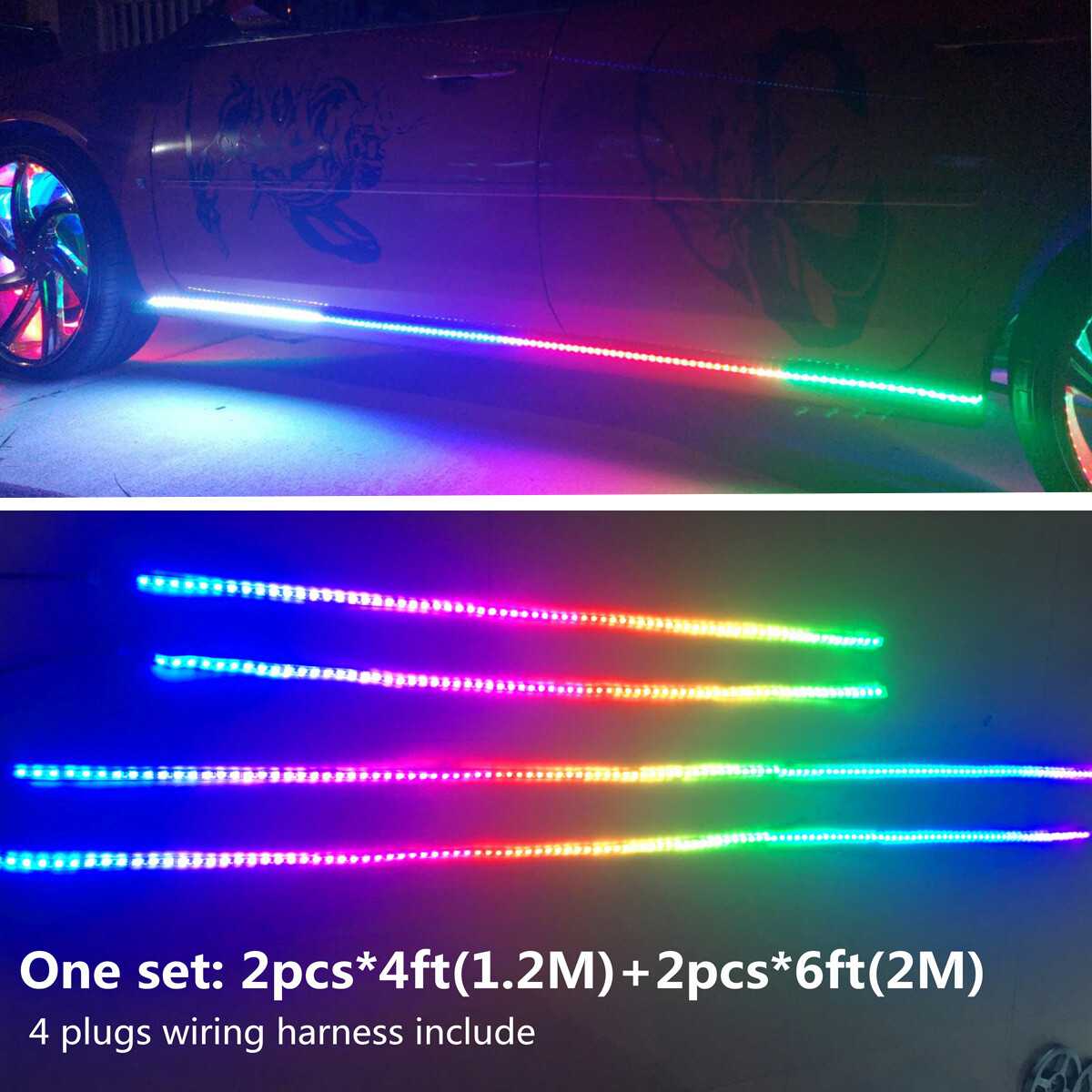 2pcs 4FT+ 2pcs 6.5FT Dream Color Chasing Lights Strips IP68 Waterproof Bluetooth