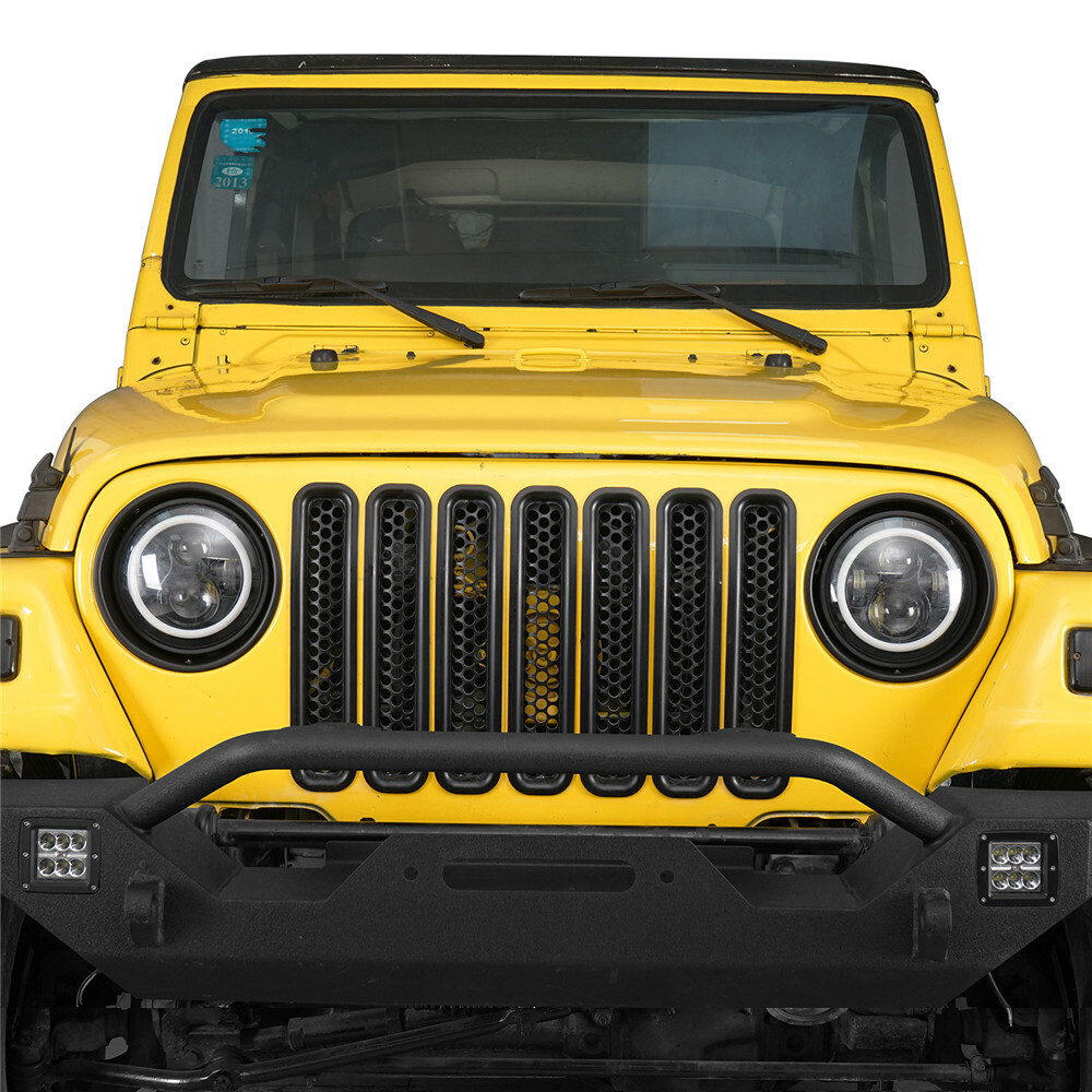 Black Headlight Trims Ring Bezels Cover Pair For 1997-2006 Jeep Wrangler TJ