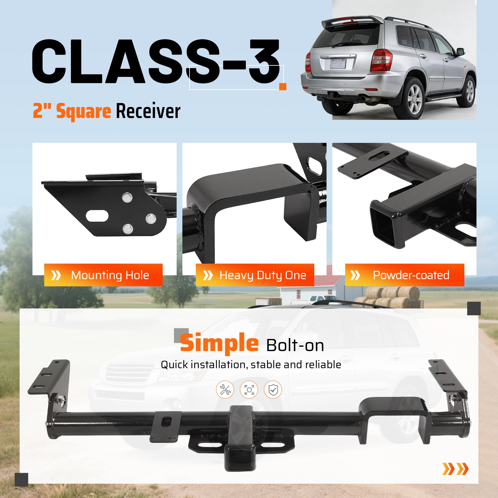 Class 3 Trailer Hitch 2″ Receiver For Lexus RX300 Toyota Highlander 1999-2003 01