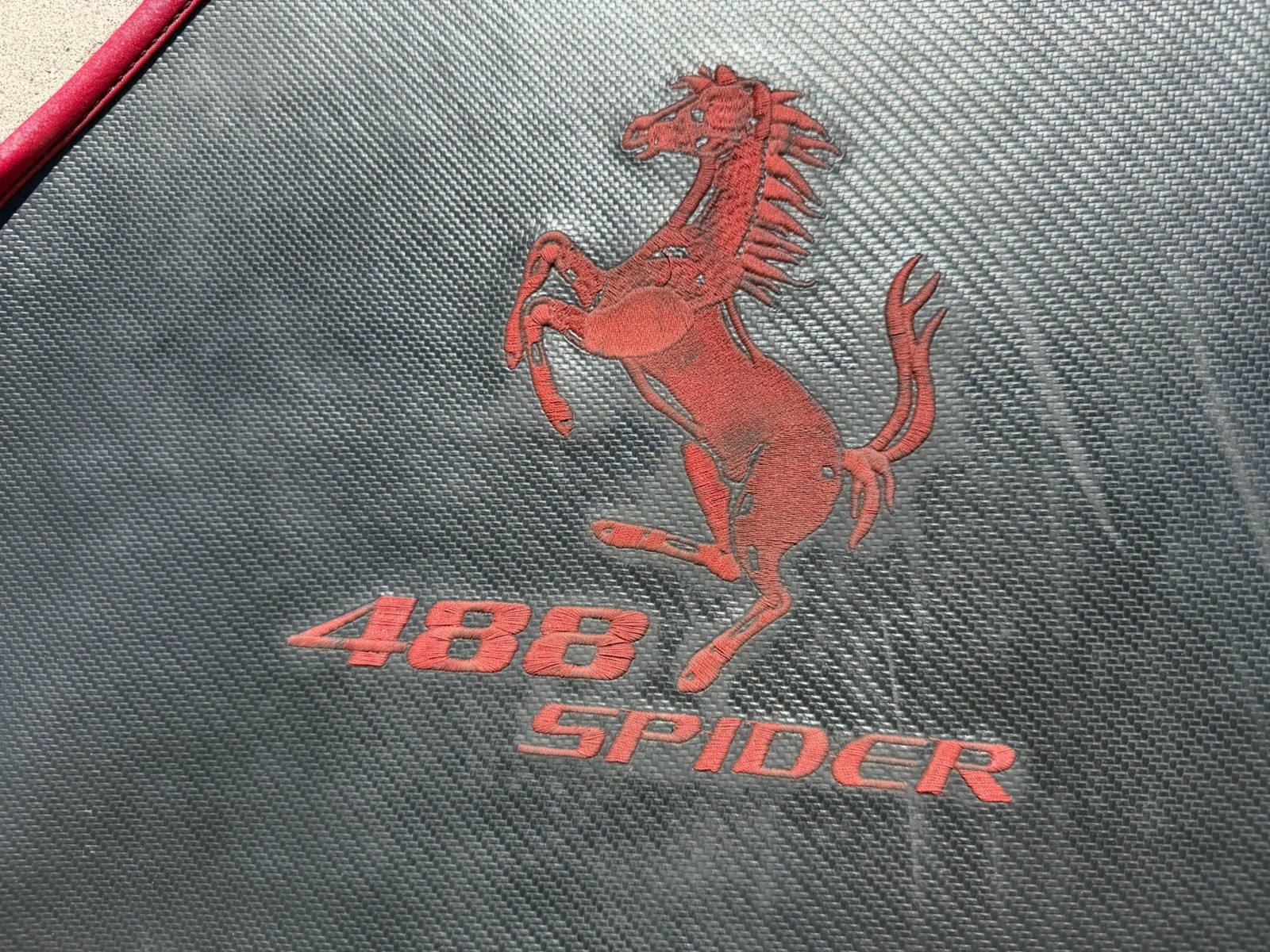 Ferrari 488 Spider Custom Floor Mats Set Of 2 Carbon Fiber Look Red Trim