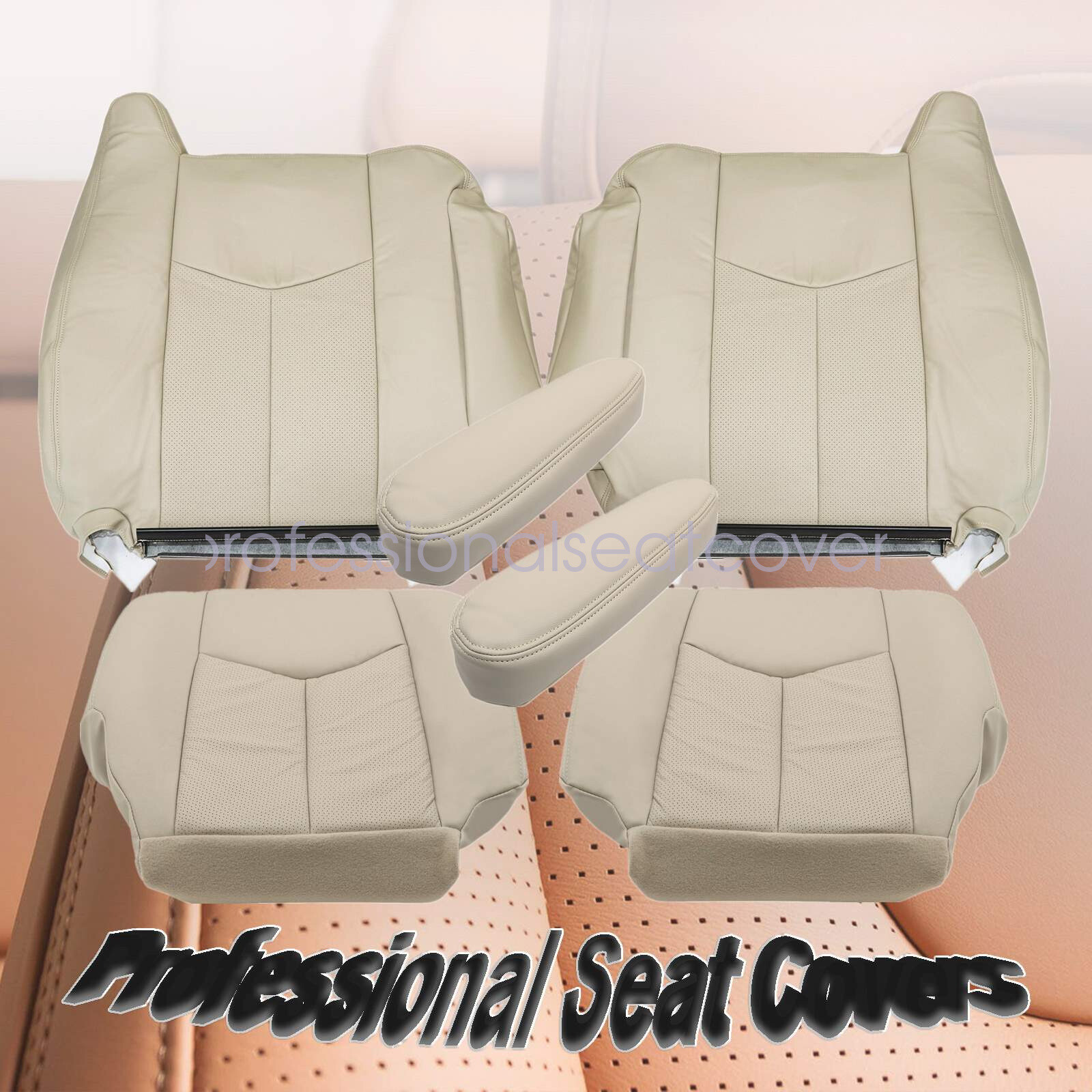 For 2003 2004 2005 2006 Cadillac Escalade Both Side Leather Seat Cover Tan 6PCS