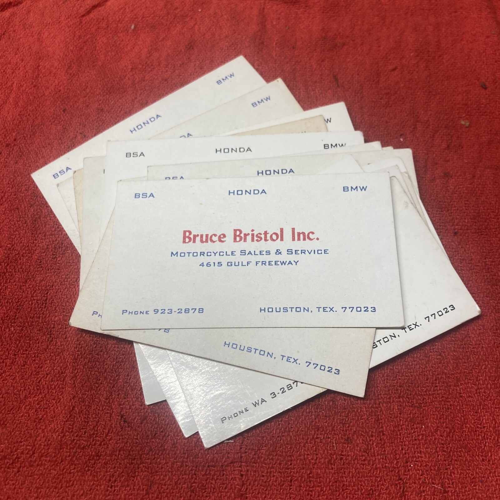 Bruce Bristol Honda BMW BSA Dealership Houston Texas Business Card Motorcycle