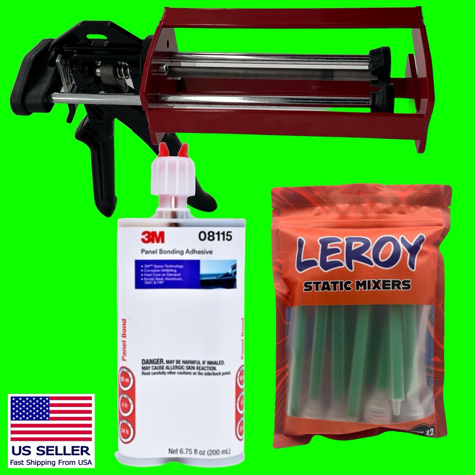 3M 08115 8115 PANEL BONDING ADHESIVE + APPLICATOR GUN + BAG OF MIXING NOZZLES!