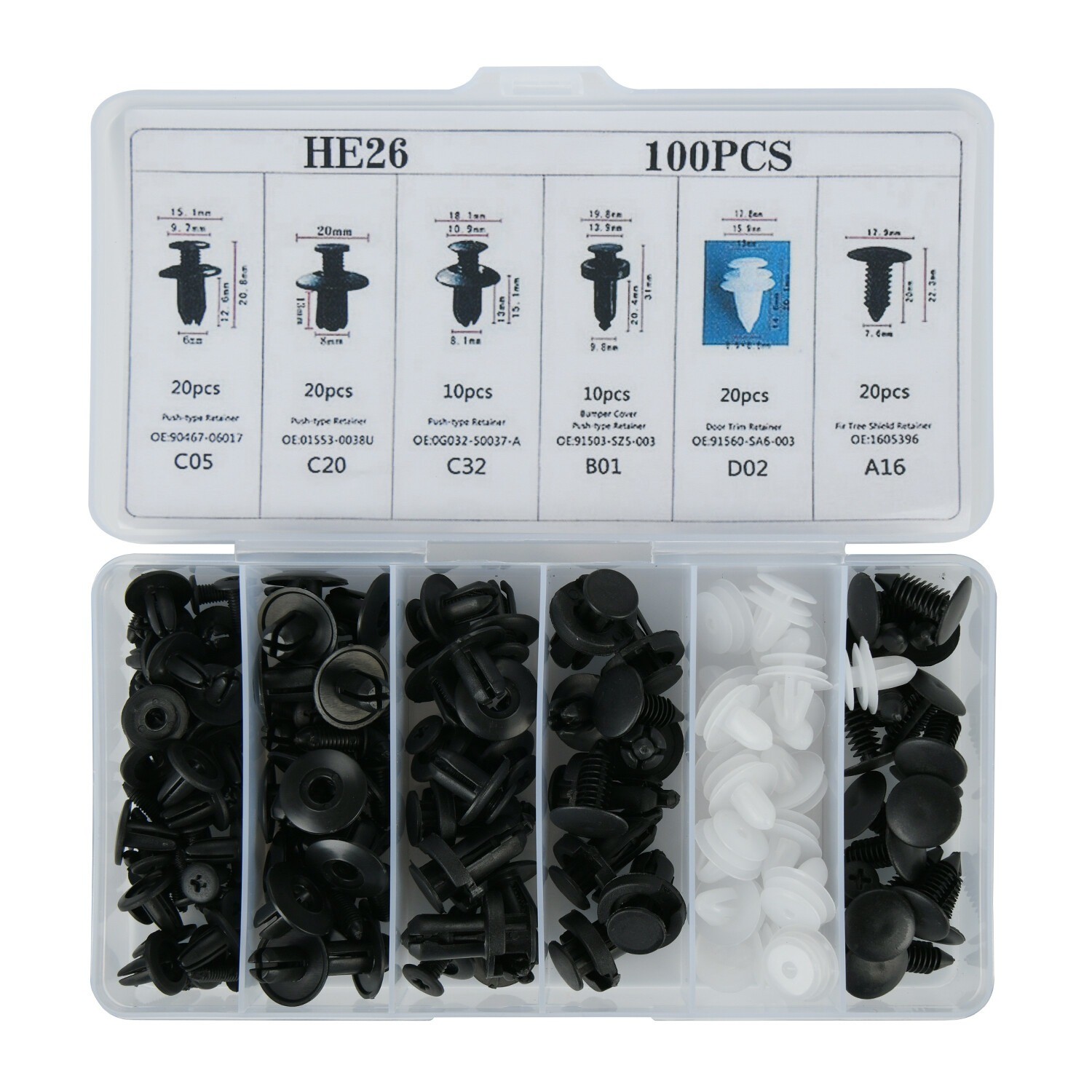 100PCS SET BUMPER FENDER LINER PUSH TYPE RETAINER CLIP W/BOX FOR TOYOTA FASTENER