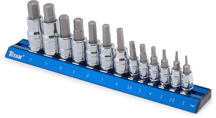 Titan 16124 13pc Metric Hex Bit Socket Set S2 Steel with Magnetic Rail