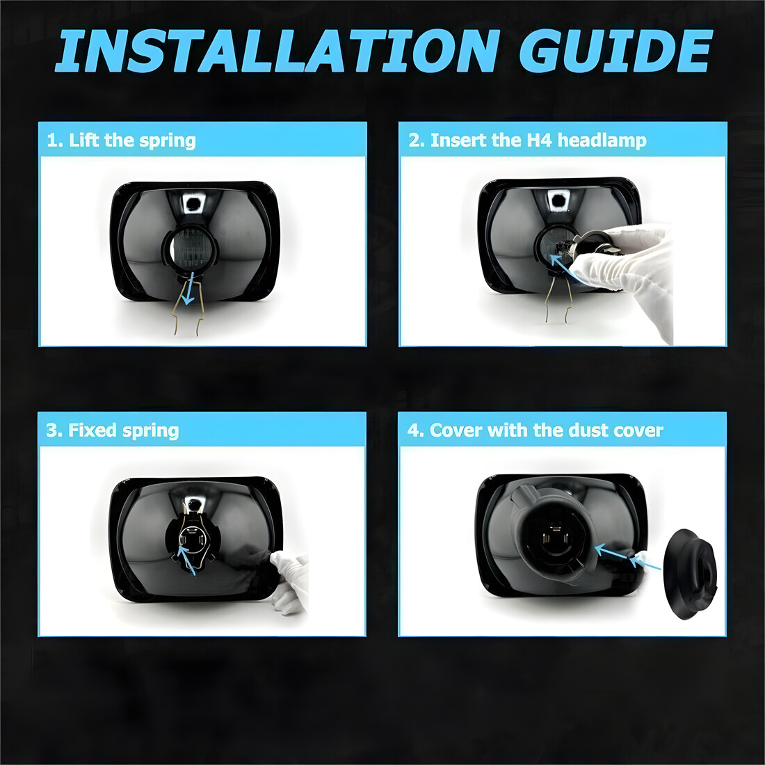 FOUR(x4) 4×6″ H4 Glass Headlights Conversion Halogen Semi Sealed Kit HID & LED