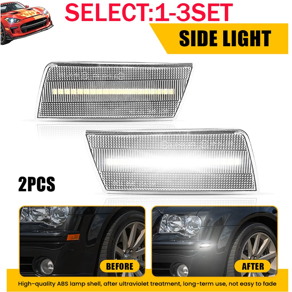 2-6X Clear White LED Side Marker Lights For 2005-09 2010 Chrysler 300 Front IP67