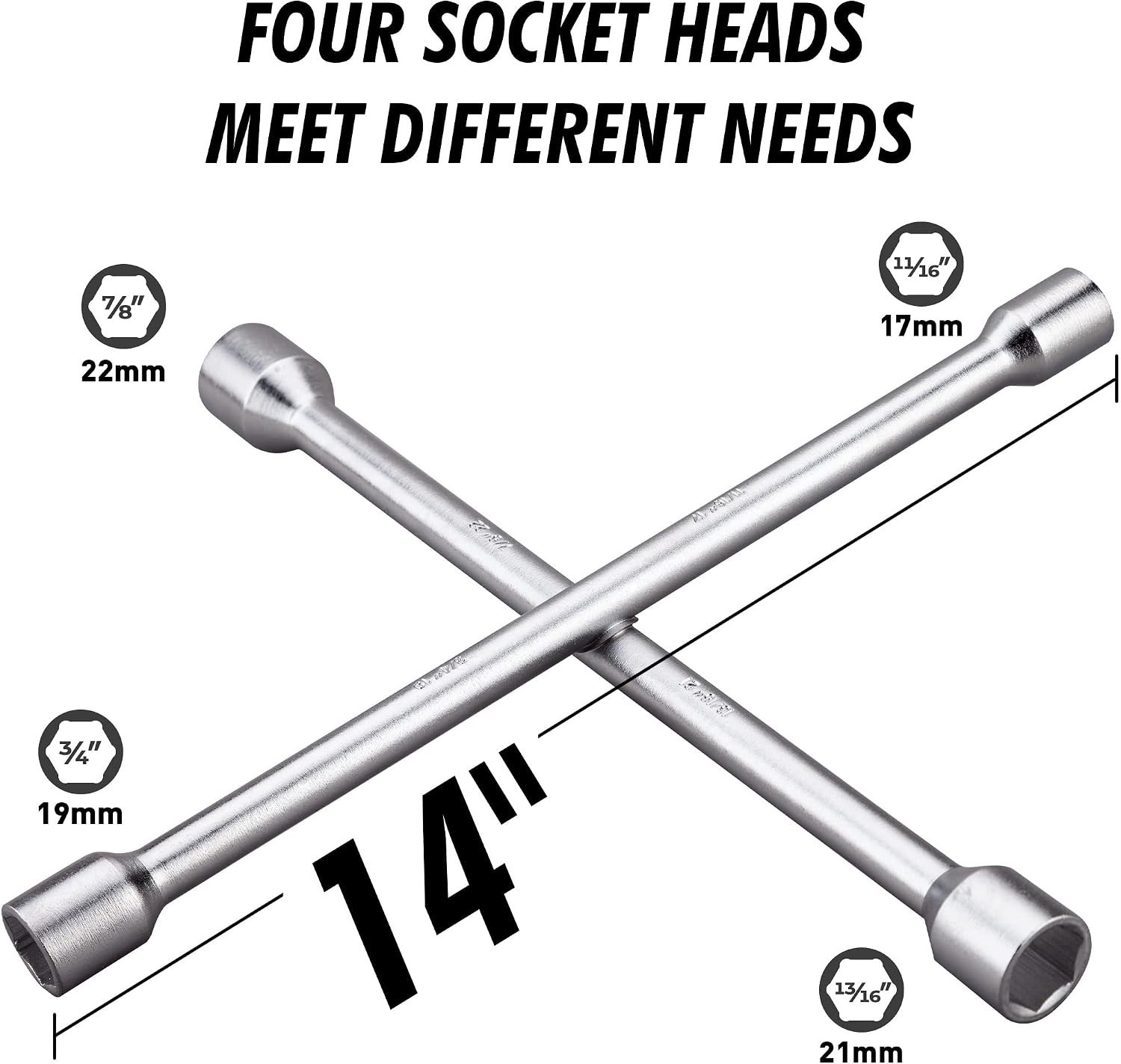 14 Inch Heavy Duty 4 Way Universal Cross Lug Wrench Tire Iron | Built with st…