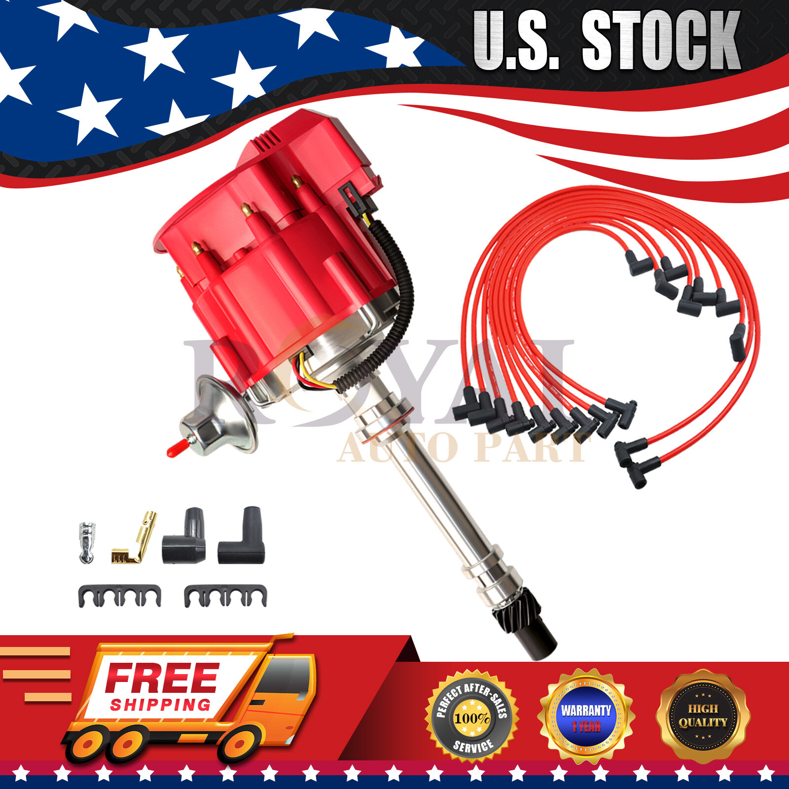 Ignition Distributor for Chevy SBC 350 HEI & Plug Wires 90 degree Complete Kit