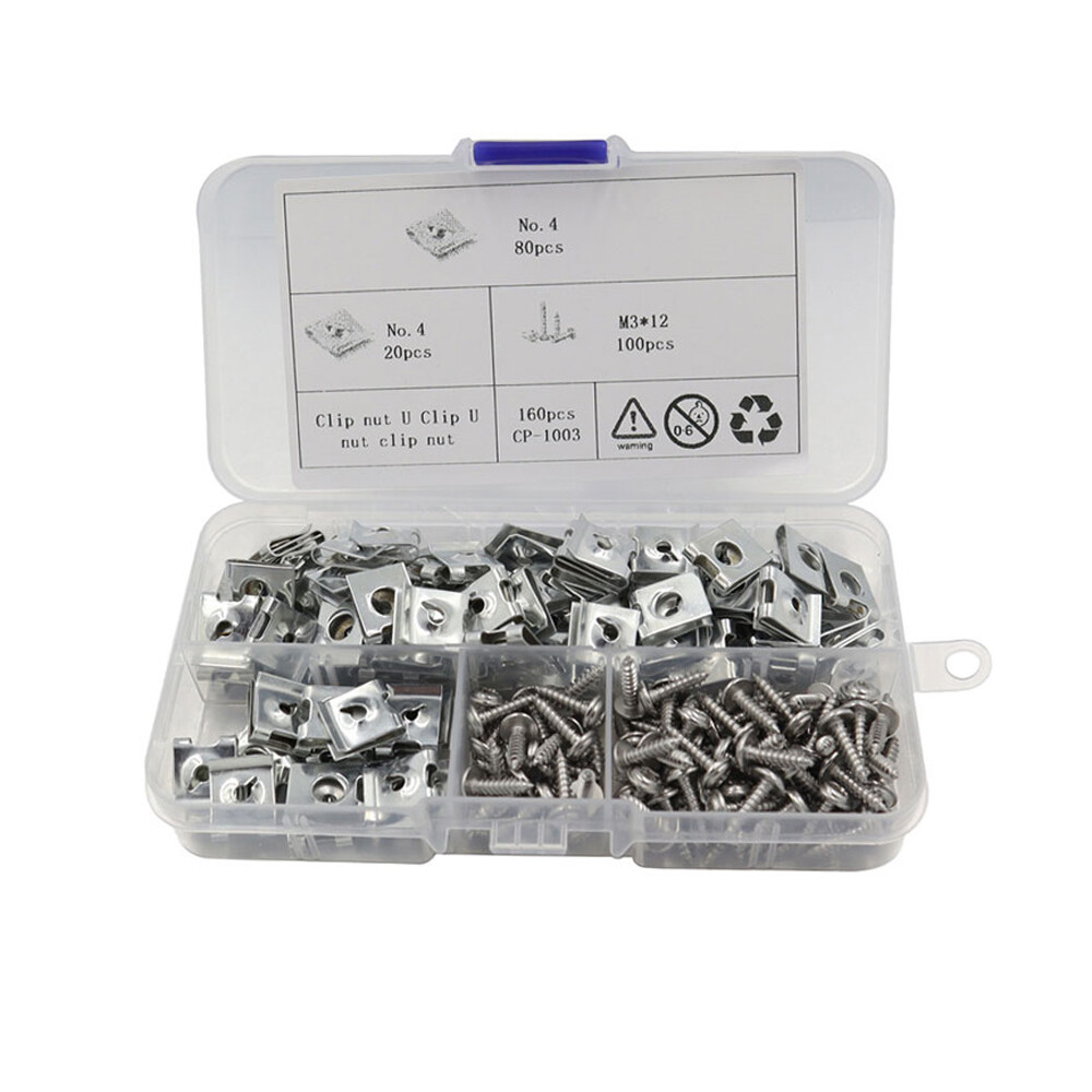 200Pcs/Set Stainless Steel U Nuts Self Tapping Screw Spire U Clip Speed-Fastener