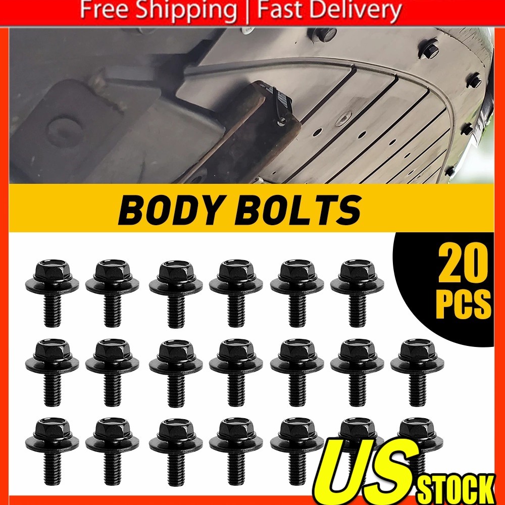 20X Body Bolts Screws Fastener M6-1.0x 16mm Long- 10mm Hex- 17mm Washer 20 Bolts