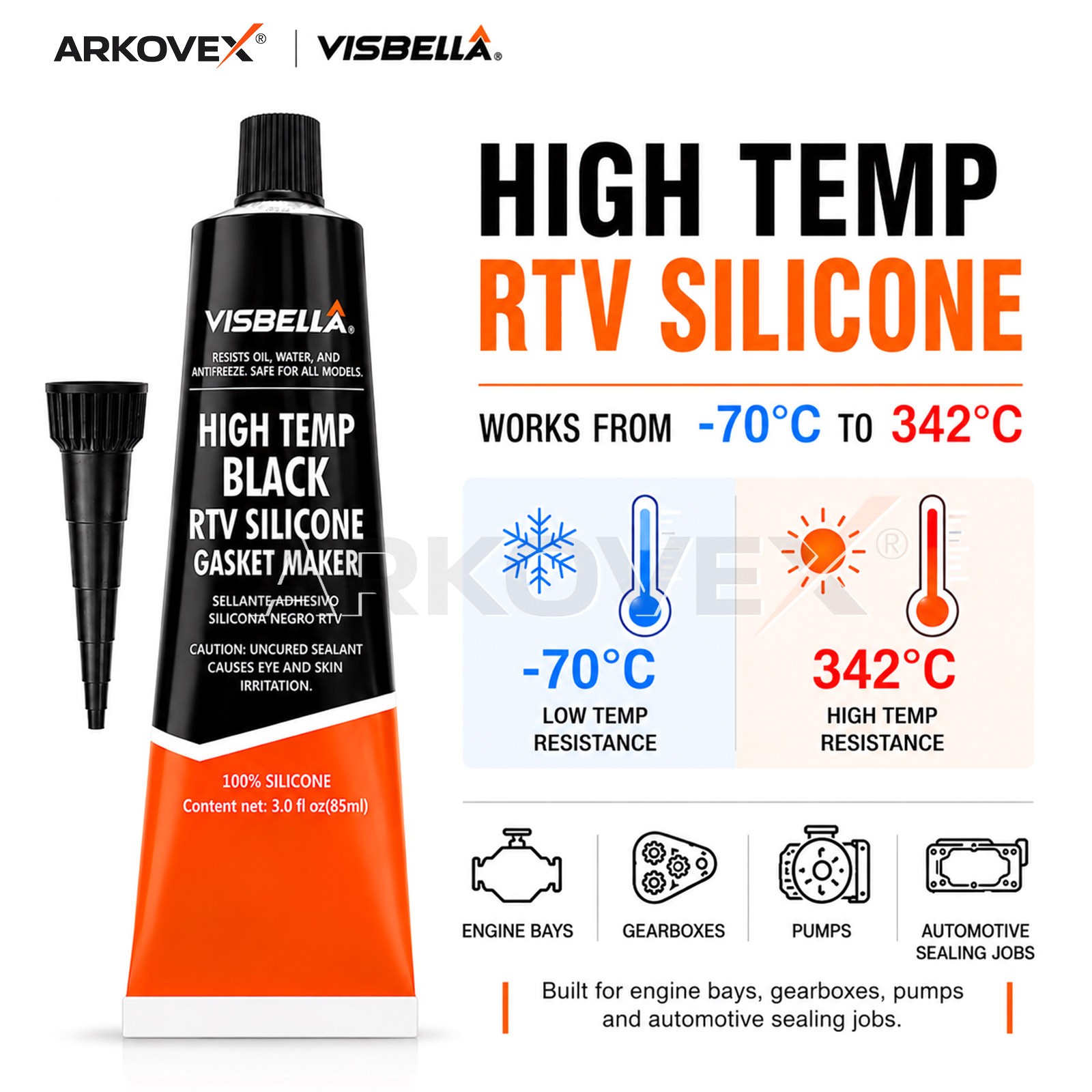 2X 3.7oz RTV Silicone Instant Gasket Maker Sealant Tube Black High Temperature