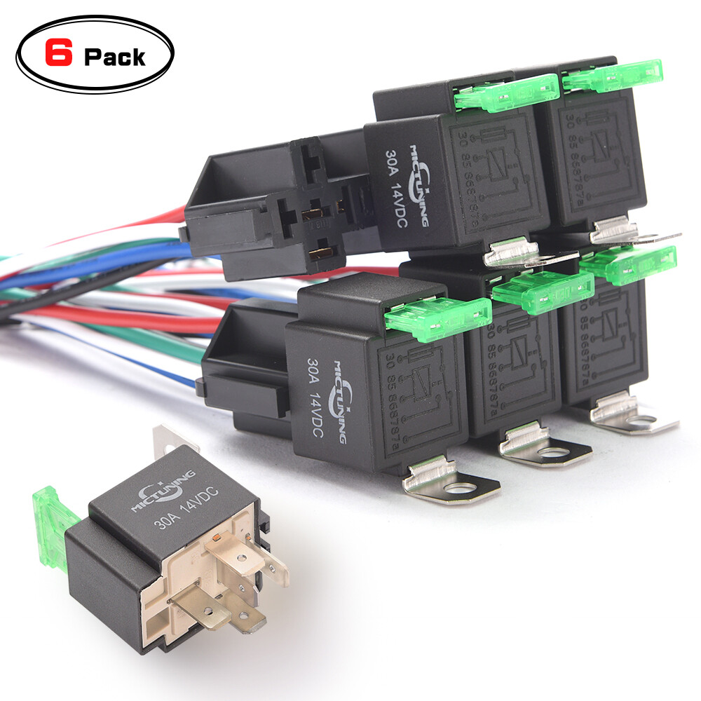 6x 5Pin 30Amp Fuse Relay Switch Harness 14AWG Wire For Automotive Car Boat RV US