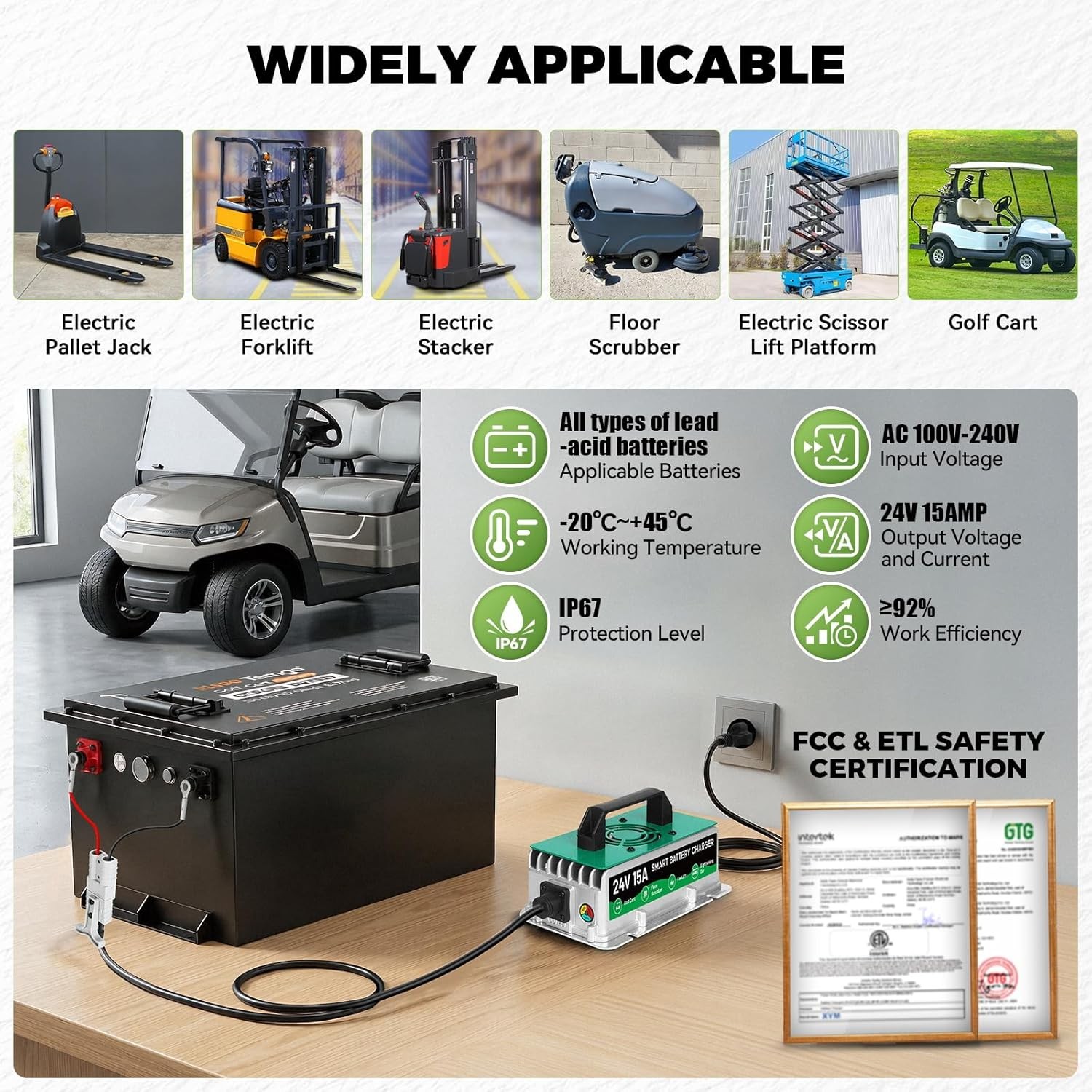 28 Volt 15 Amp Golf Cart Battery Charger for Lead-acid Batteries for Solar, RVs