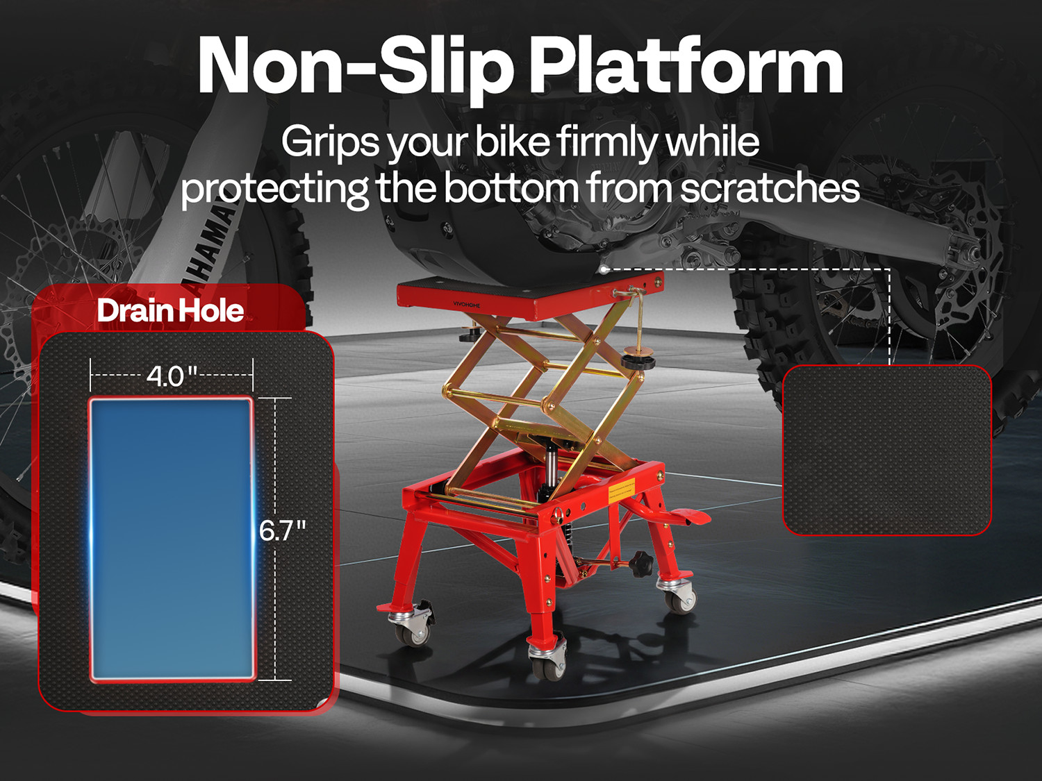 350lbs Hydraulic Motorcycle Lift Table ATV Dirt Bike Scissor Jack Stand 4 Wheels
