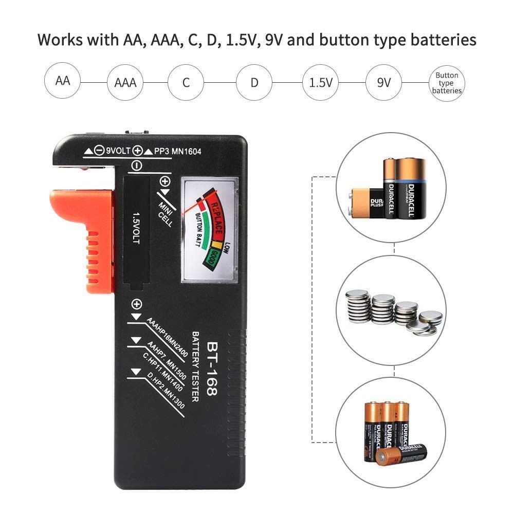 Battery Tester For AA/AAA/C/D/9 Volt, Rechargeable for Home Workshop (Green)
