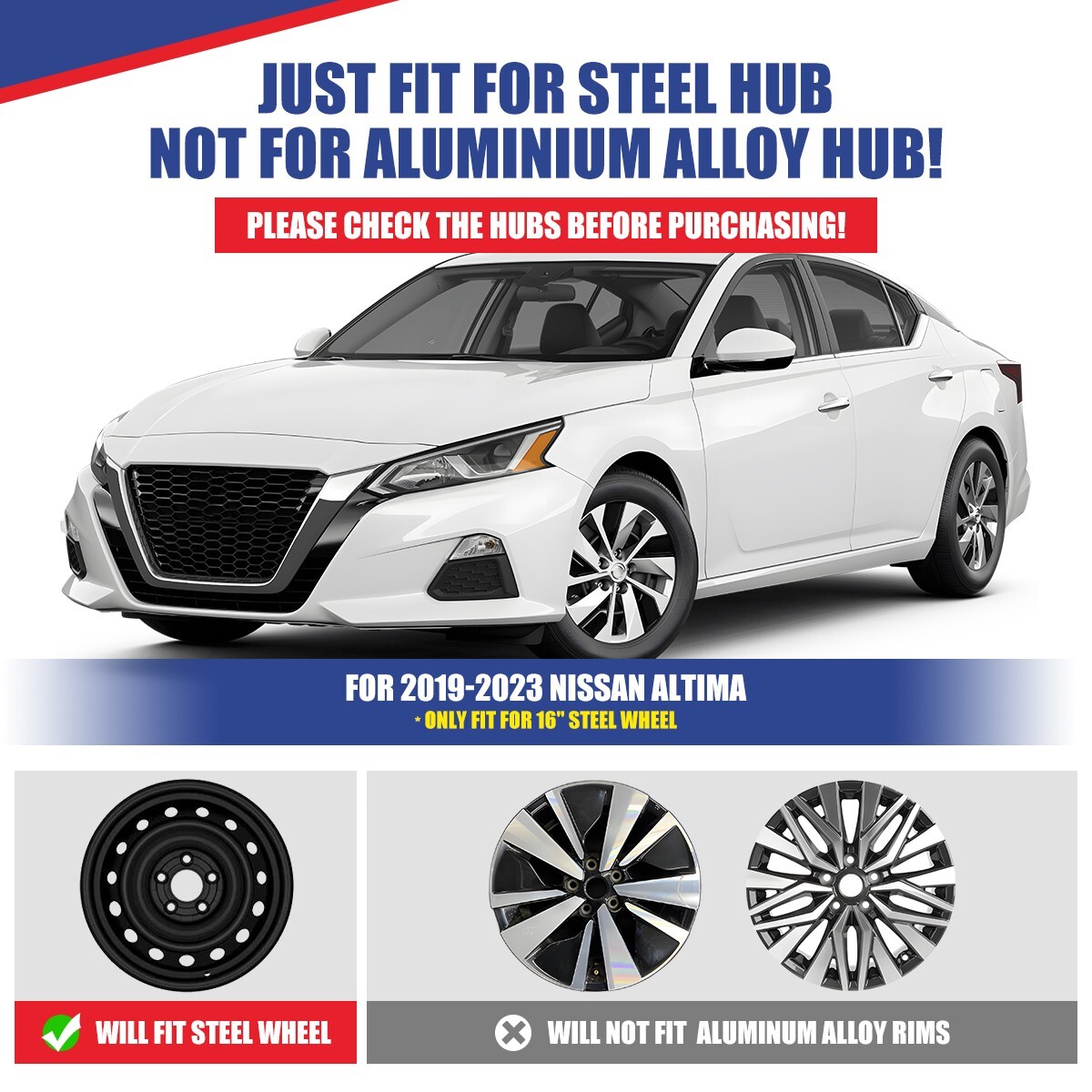 Hubcaps 16” 4-Pack Wheel Covers Full Rim Snap On for 2019-2023 Nissan Altima