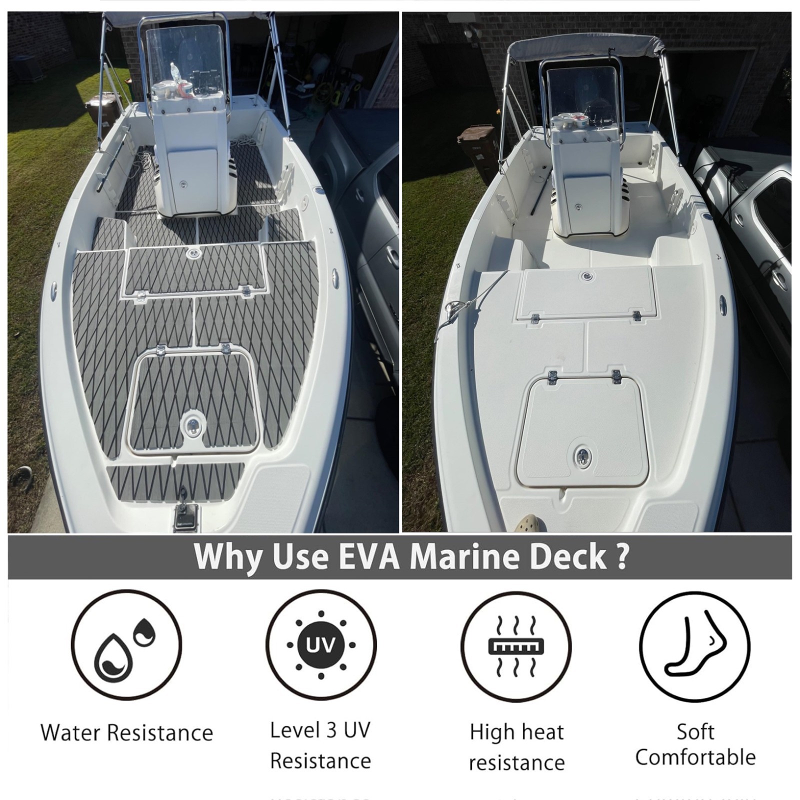 EVA Boat Decking Foam Sheet , Marine Flooring for Jon Tracker Boat 95″ Dark Gray