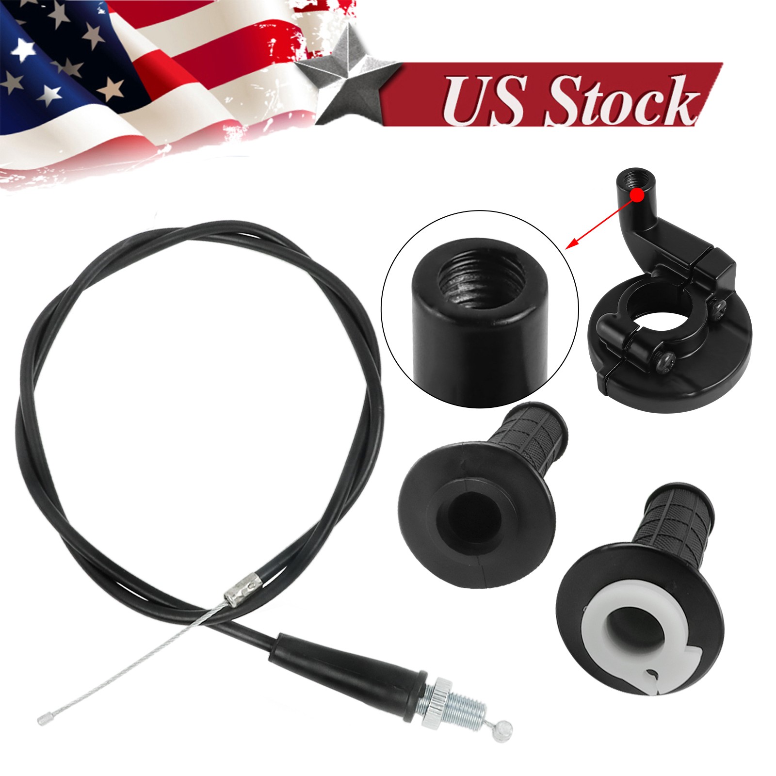 22mm 7/8″ Twist Throttle Accelerator Handle Grips Cable Set Mini Bike ATV Quad