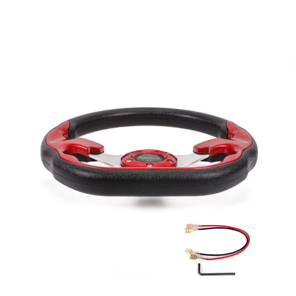 12.5″ Universal Red D Shape Racing Steering Wheel w/ Quick Release Adapter Kit