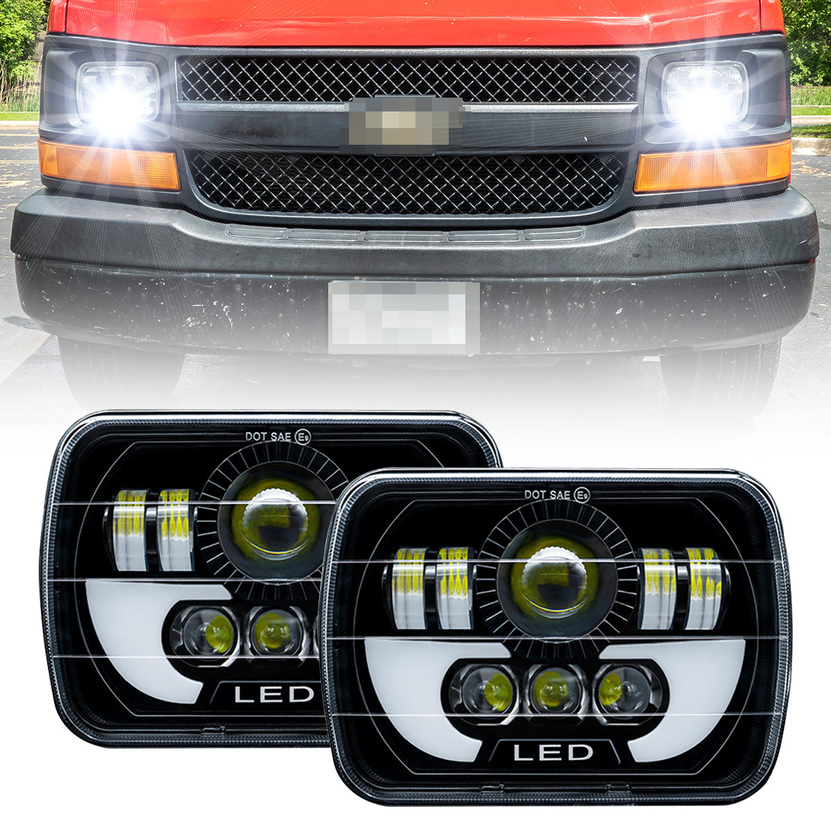 Rectangular 5×7 7×6″ LED Headlights High/Low Beam For Pontiac Firebird 1982-1990