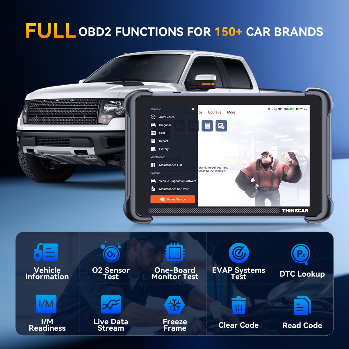 ThinkScan 689BT Car Diagnostic OBD2 Scanner Tool 34+Reset +ENDOSCOPE Videoscope
