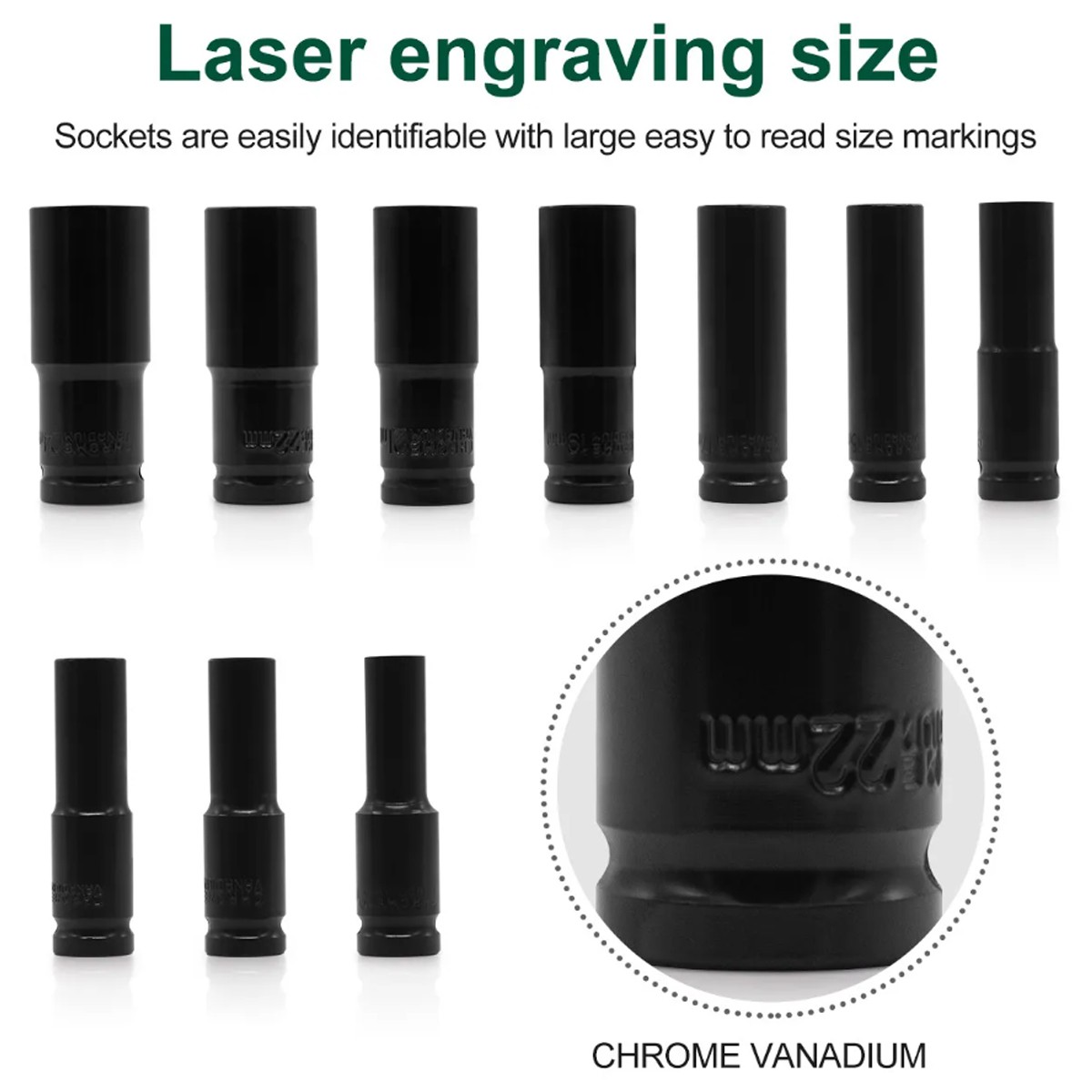 20PCS 1/2Inch Impact Sockets Set Drive Metric 8mm-32mm Deep 6-Point Set w/case