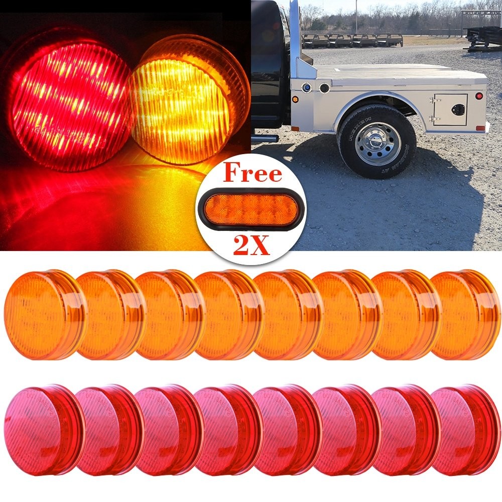 16pcs Red + Amber 2.5″ Round 13Bulbs LED Signal Side Marker Lights Fits Trailer