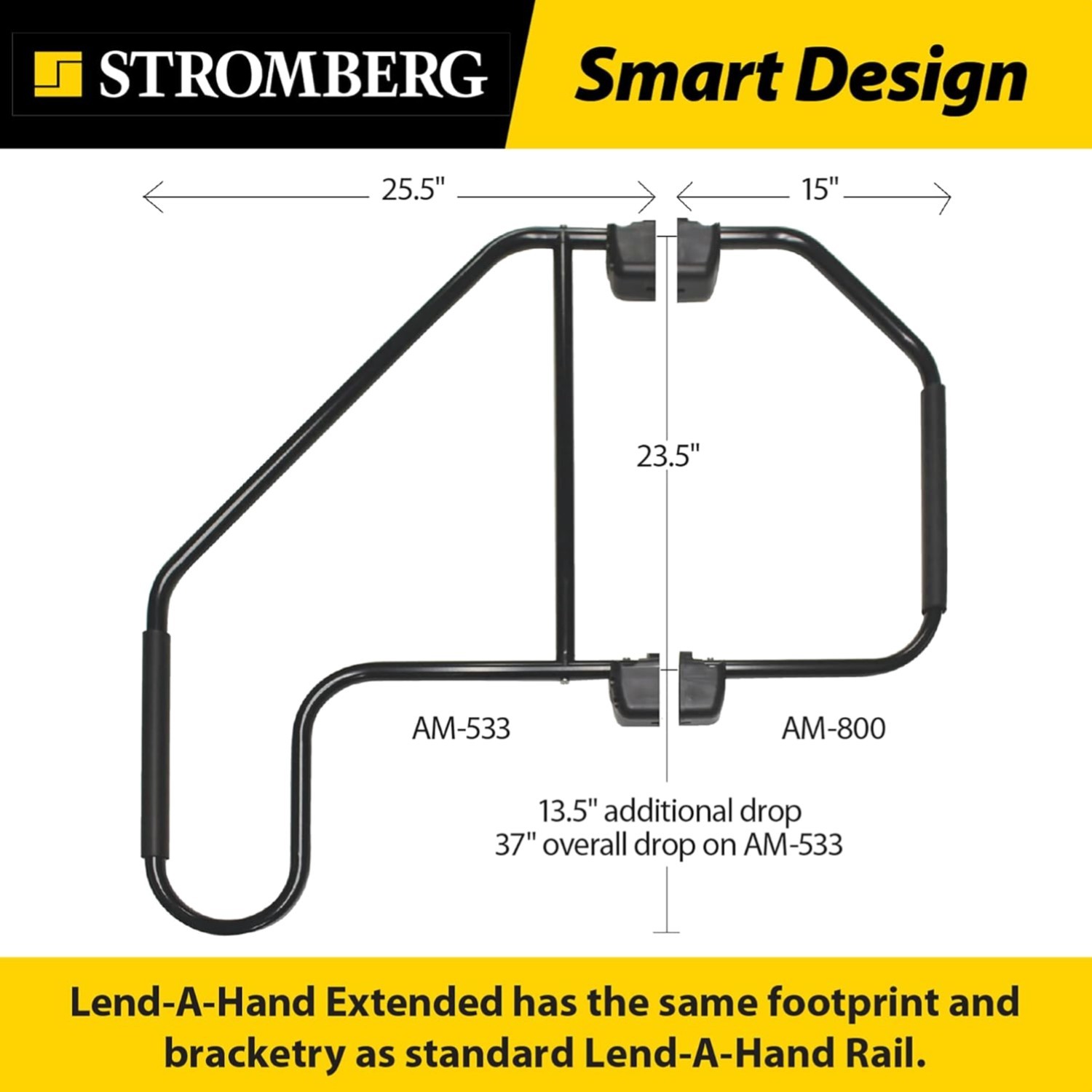 RV Step Handrail – Lend-A-Hand 37″ Black Grab Bar, 500 Lbs Support