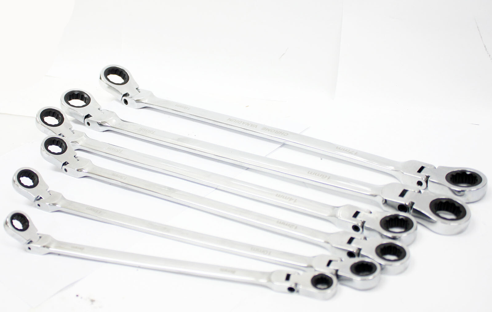 6pc Extra Long Flexible Double End Ratchet Ring Spanner Wrench Set Metric