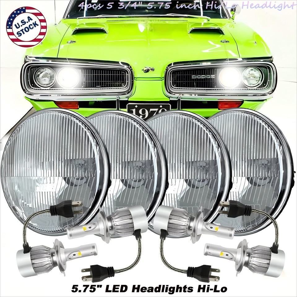 4PCS 5.75″ LED Round Headlights High/Low Beam for Dodge Charger 1966-1974 white
