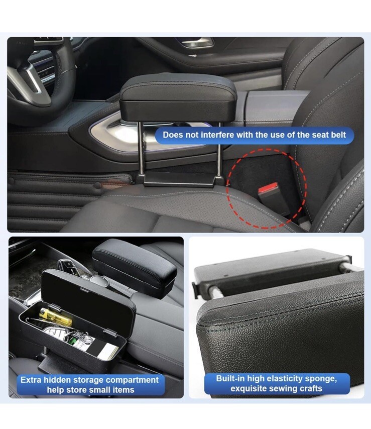 Car Armrest Extender Armrest Support Elbow Rest Pad Console Storage Organizer
