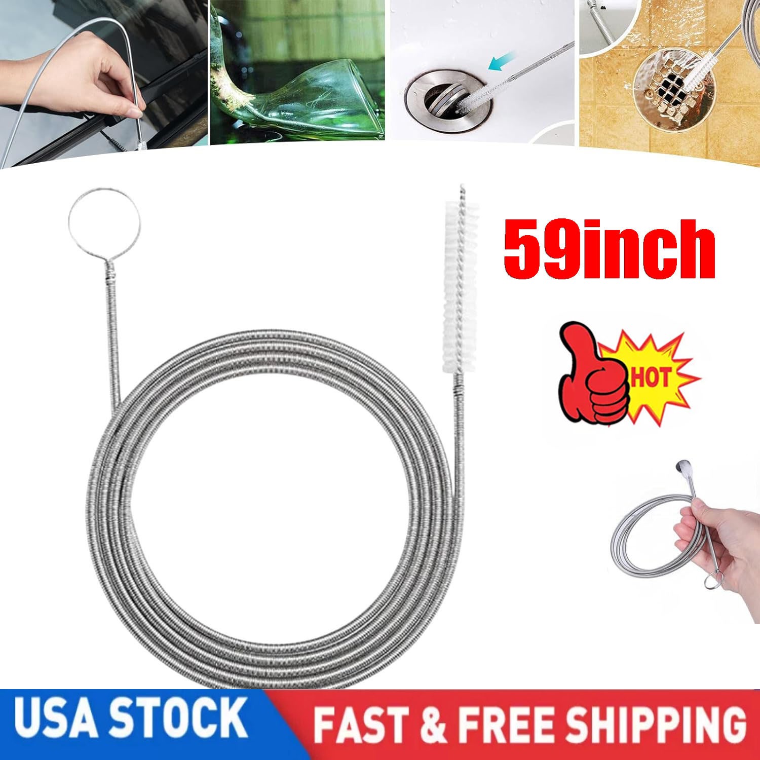 150CM Flexible Car Drain Dredge Sunroof Cleaning Scrub Brush Tool Accessories
