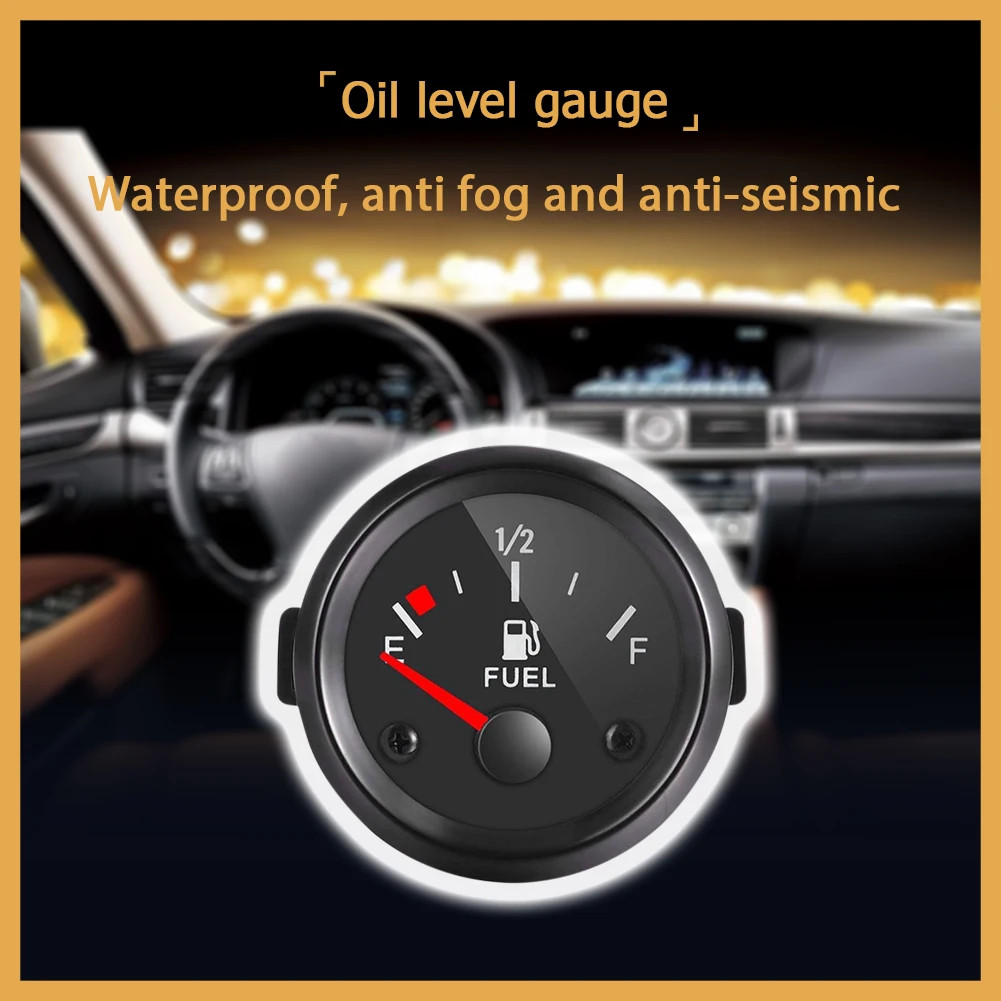 Universal 2″ 52mm Fuel Level Gauge Kit W/ Fuel Float Sensor E-1/2-F Pointer 12V