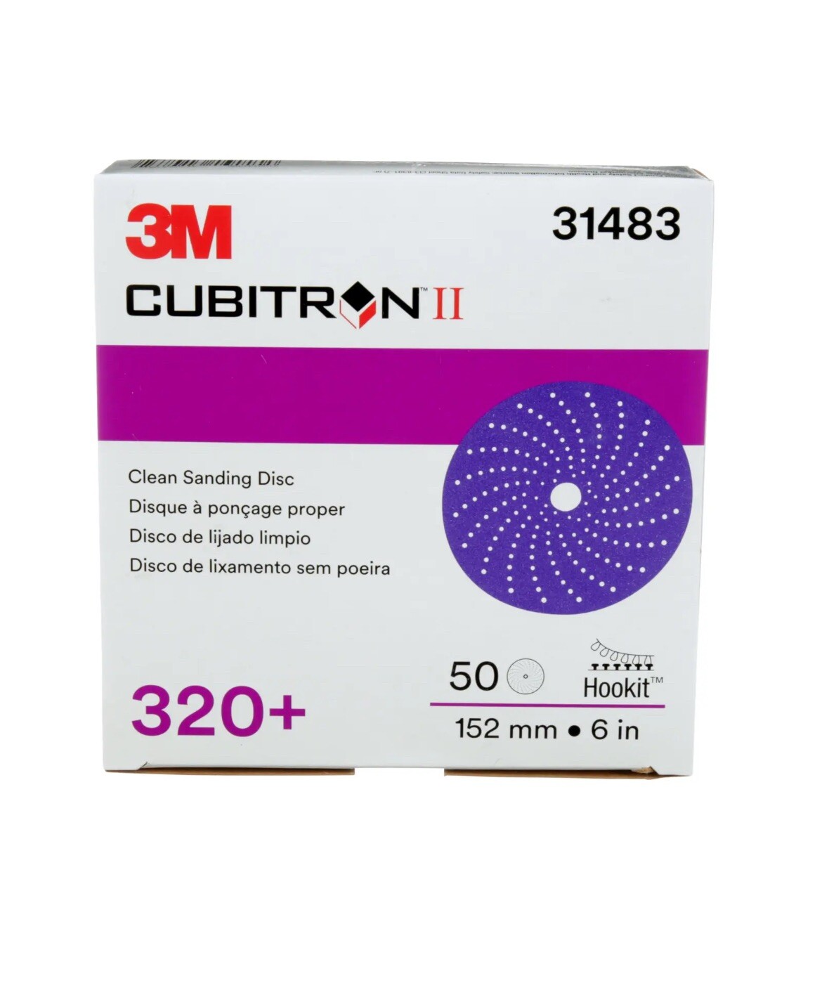 3M 31483 6″ 320+ Grade Cubitron II Clean Sanding Hookit Abrasive Discs 50/Box**