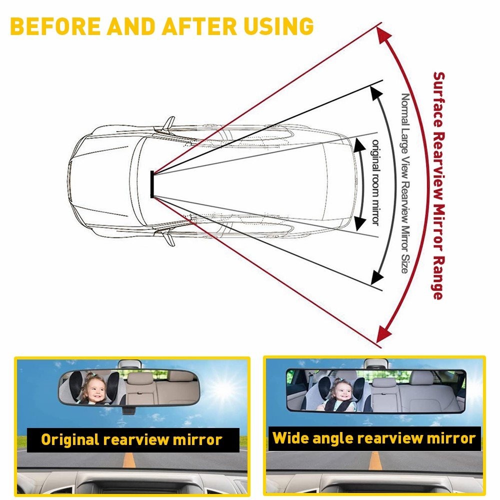 AUXITO 270MM Wide Flat Interior Clip On Rear View Blue Tint Mirror Universal