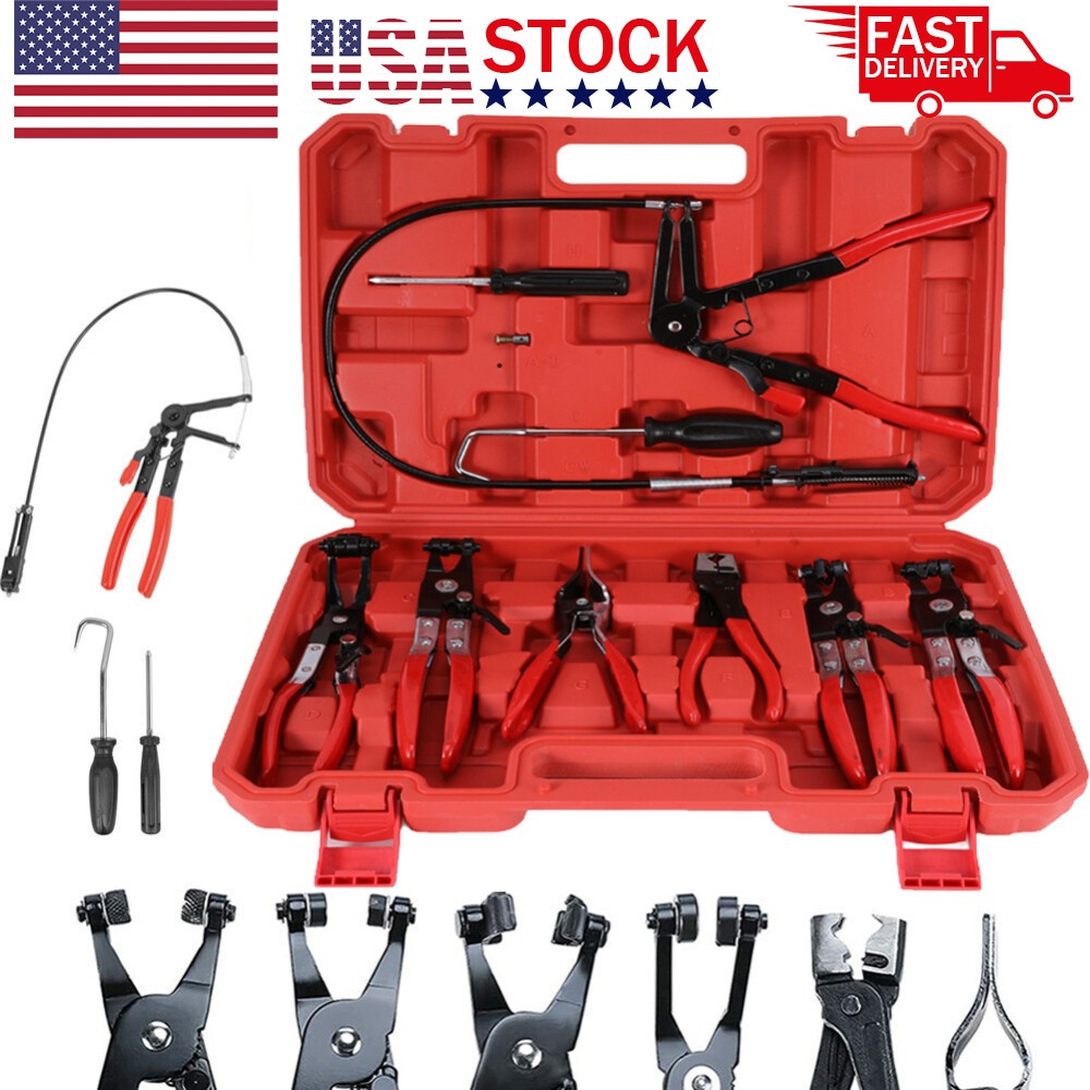 10Pc Hose Clamp Clip Remover Pliers Wire Long Reach Kit Fuel Oil Water Hose Tool