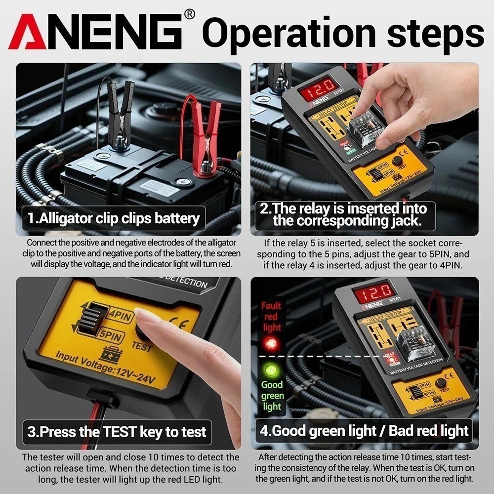 ANENG Universal Car Relay Tester Voltage Tester RT01 11-25V ar Battery New